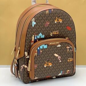 MICHAEL KORS JET SET GIRLS JAYCEE LARGE ZIP POCKET BACKPACK BROWN MULTI …